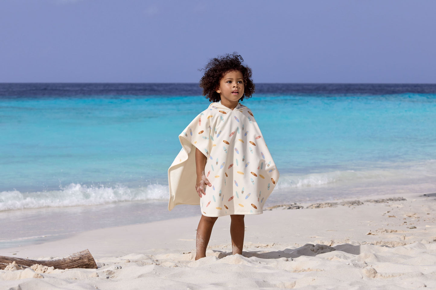 UV Badeponcho Kinder - Surfbrett, Weiss