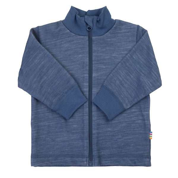 Merinowolle Cardigan mit Kragen und Reissverschluss, Dunkelblau