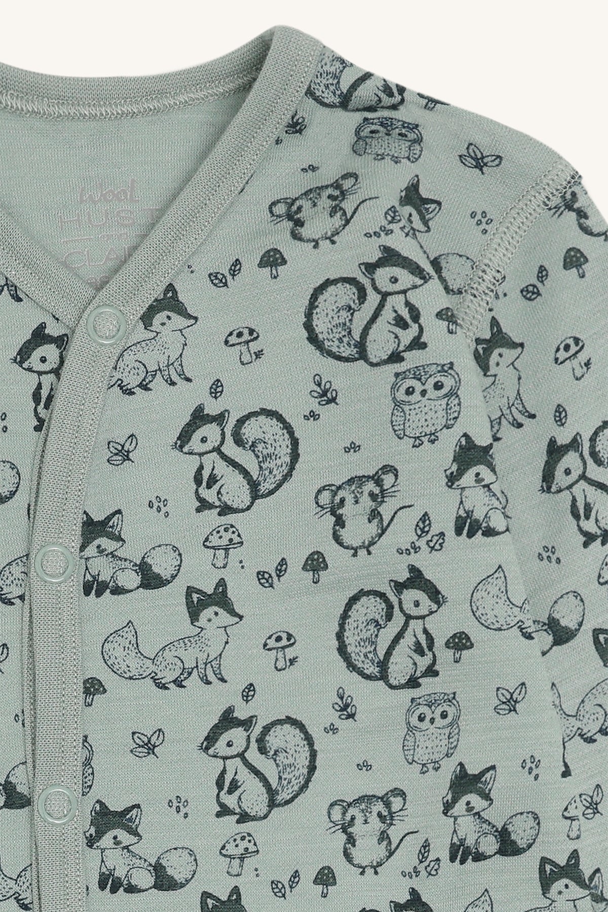 Mobi Merino Schlafanzug mit Waldtierprint, Slate Green