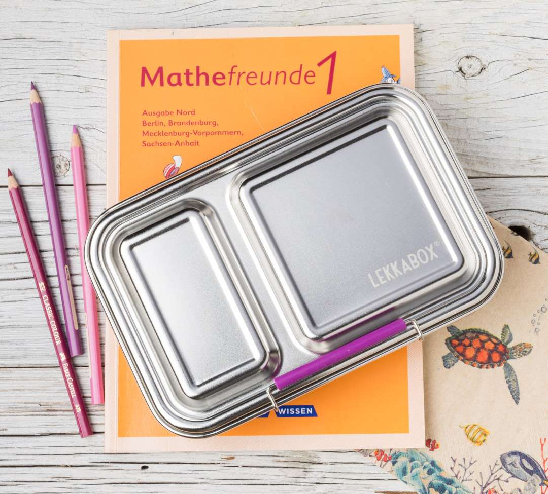 Lekkabox Duo Edelstahl Brotdose mit 2 Fächern, Lila