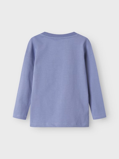 Rückseite eines lilablauen Kinder Langarmshirts aus Bio-Baumwolle, Bärechind Winterthur Zürich Schweiz
