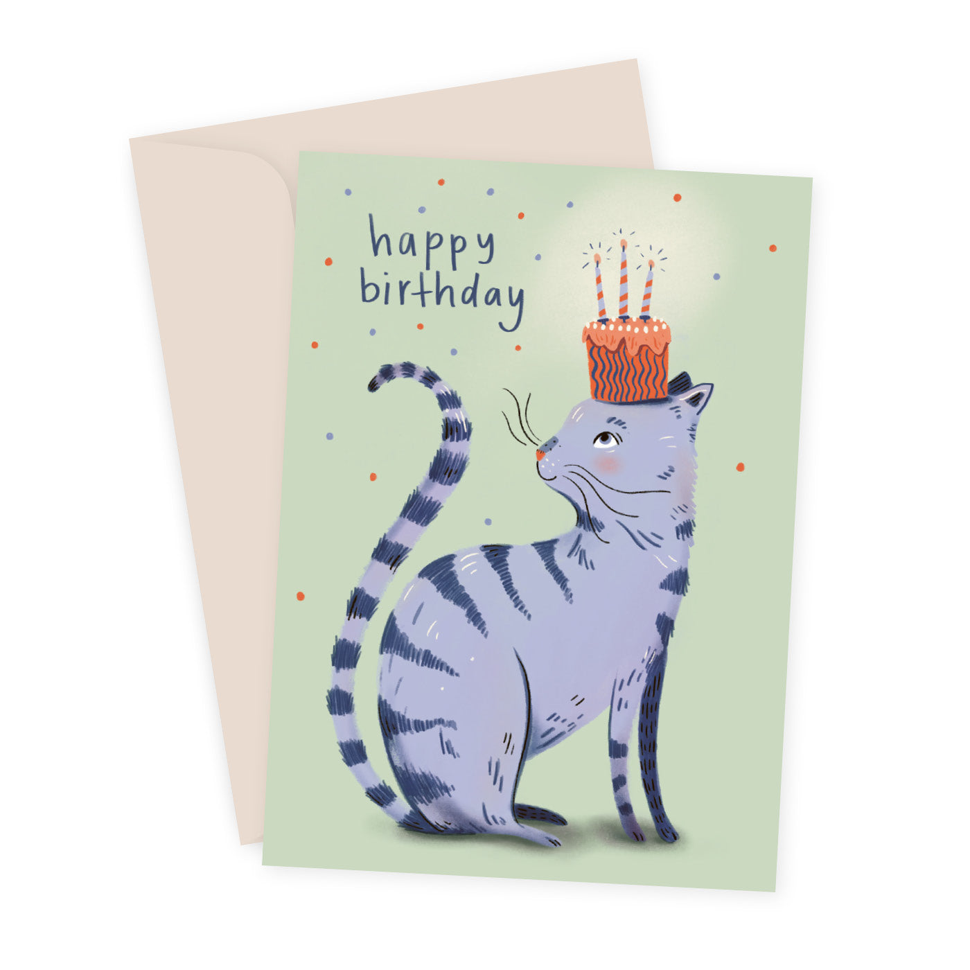 Happy Birthday Karte mit Katze, Illustration von Sarah von Rickenbach, inkl. Recycling-Couvert“