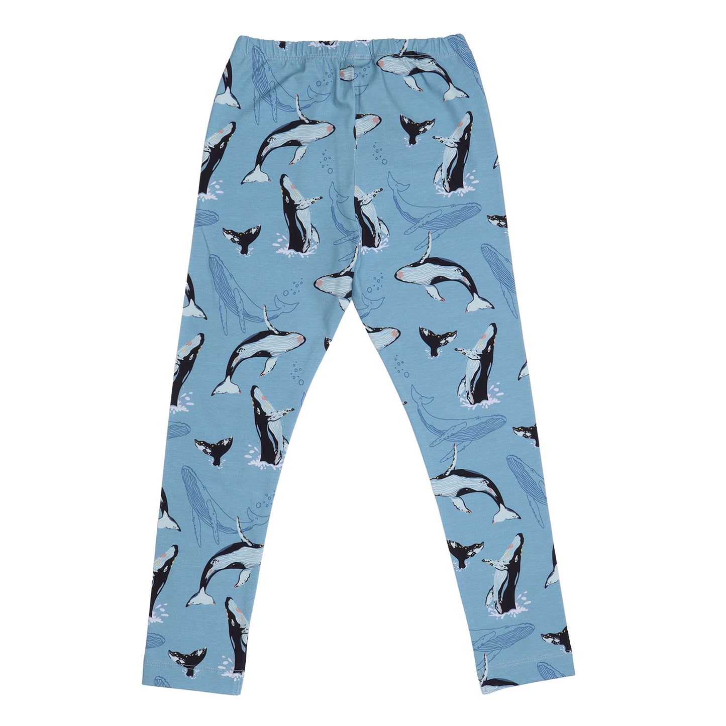 Rückansicht der Kinderleggings mit Walen aus Bio-Baumwolle – zu kaufen bei Bärechind in Winterthur, Zürich, Schweiz.