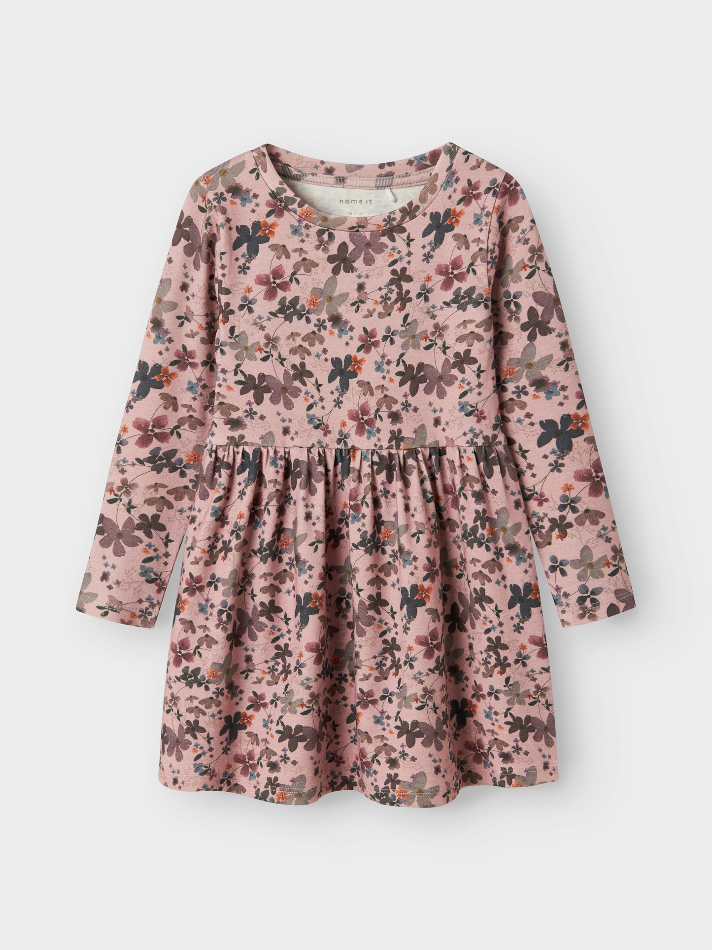 Altrosa Baumwolle-Lyocell Kleid mit Blumenmuster für Mädchen, Vorderansicht – Bärechind, Winterthur, Zürich Schweiz.