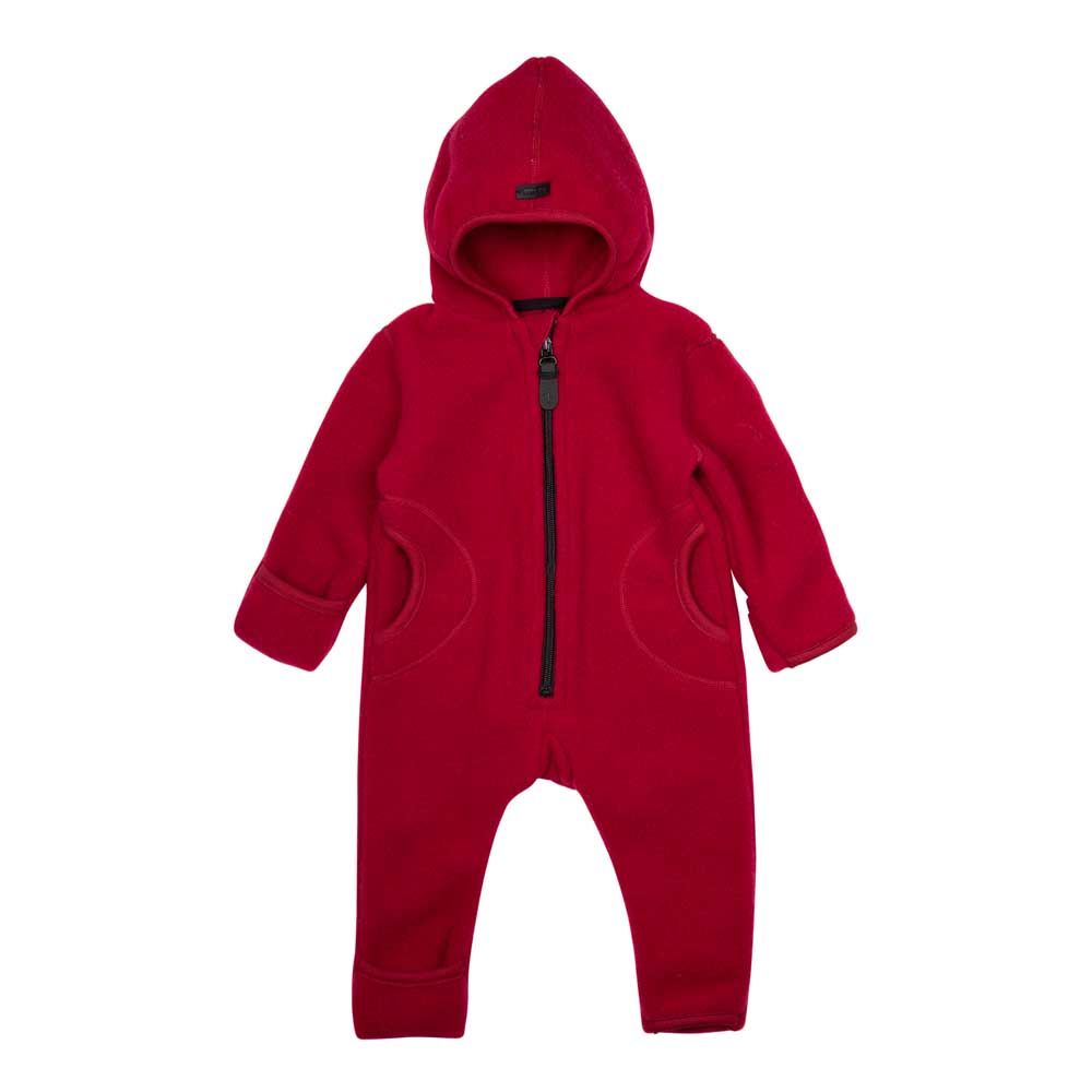 Baby Overall aus Wollfleece in der Farbe himbeere (rosa-himbeerrot), frontal fotografiert. Pure Pure by Bauer, Bärechind Winterthur Zürich Schweiz.