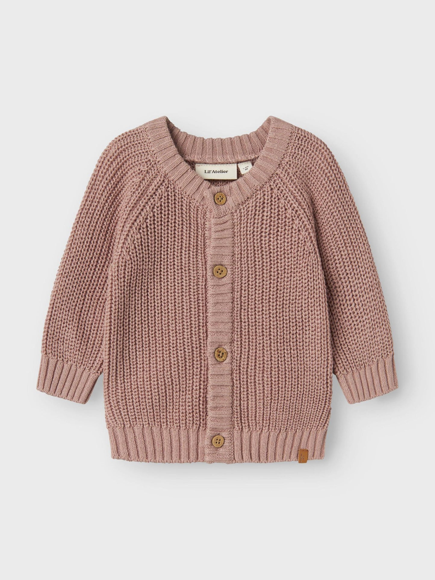 Altrosa Baby-Strickjacke mit Knöpfen – Vorderansicht
