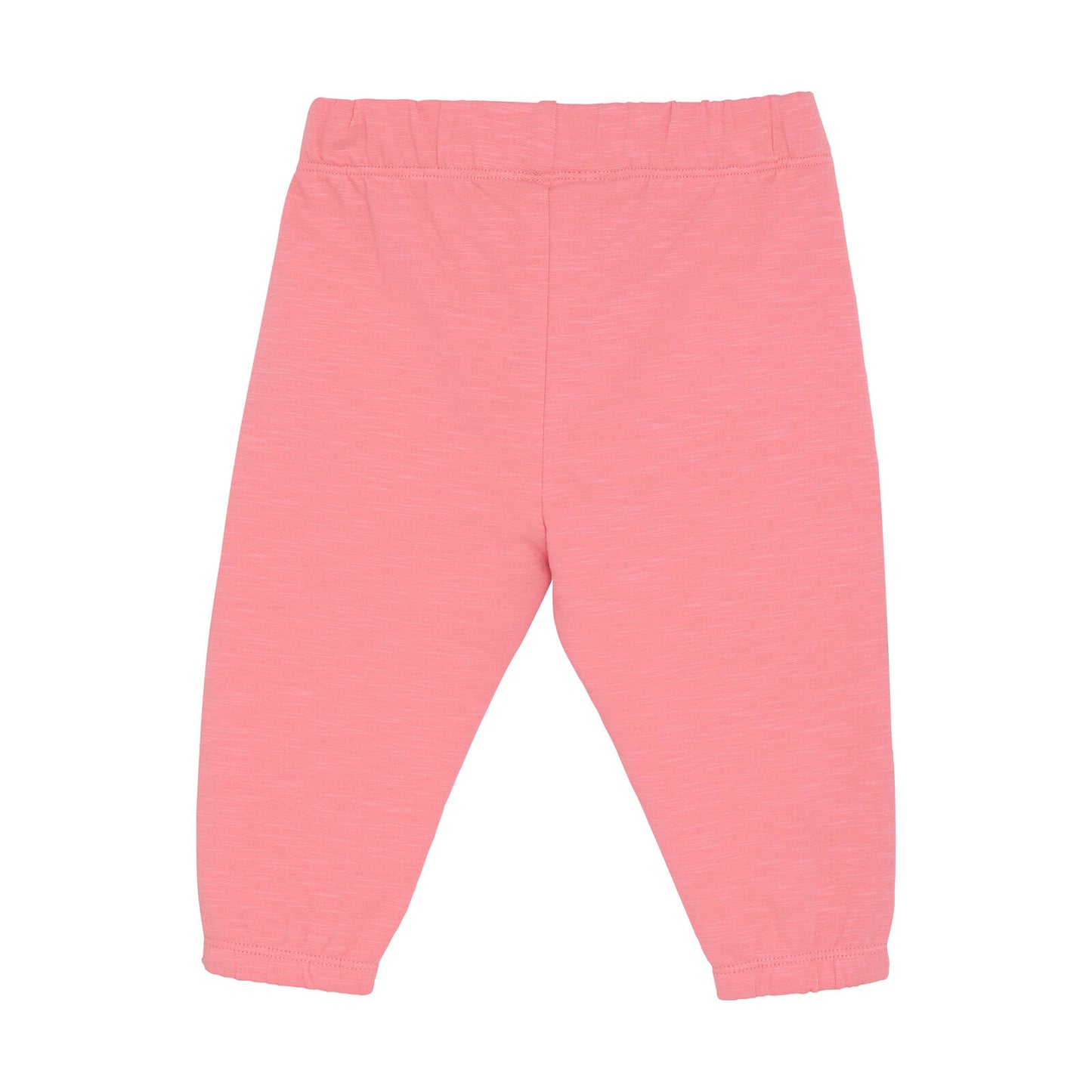 Seitenansicht der Baby-Sweathose in Erdbeer-Pink mit elastischem Bund und bequemer Passform