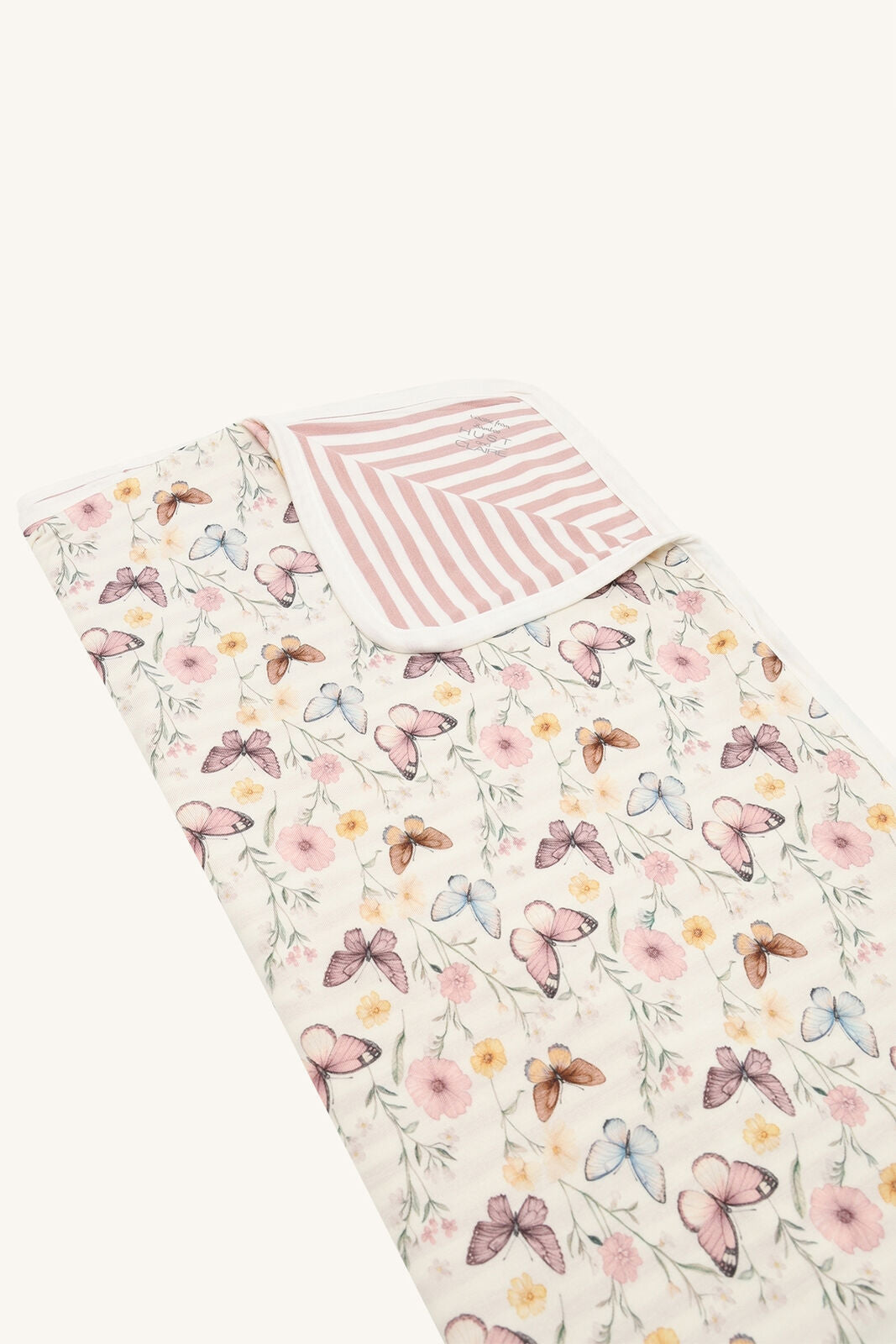 Wendedecke für Babys aus Bambus Viskose mit Blumen und Streifenmuster in Rosa