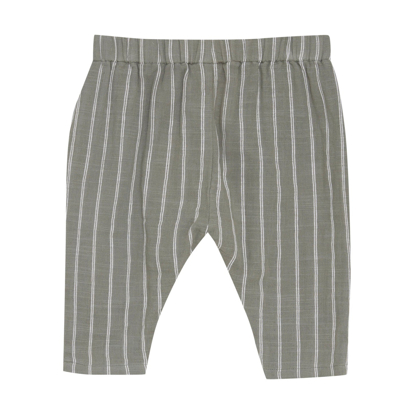 Weicher, atmungsaktiver Stoff der grauen gestreiften Babyhose von Minymo, ideal für empfindliche Babyhaut