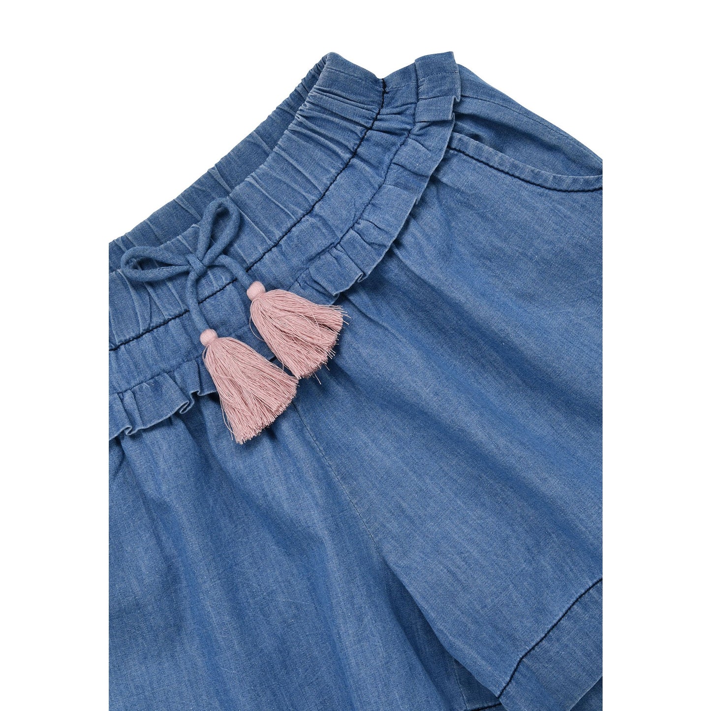Detailansicht des elastischen Bunds mit Eingrifftaschen und Weblabel – Bondi Hosenrock bei Bärechind Kinderkleider Schweiz