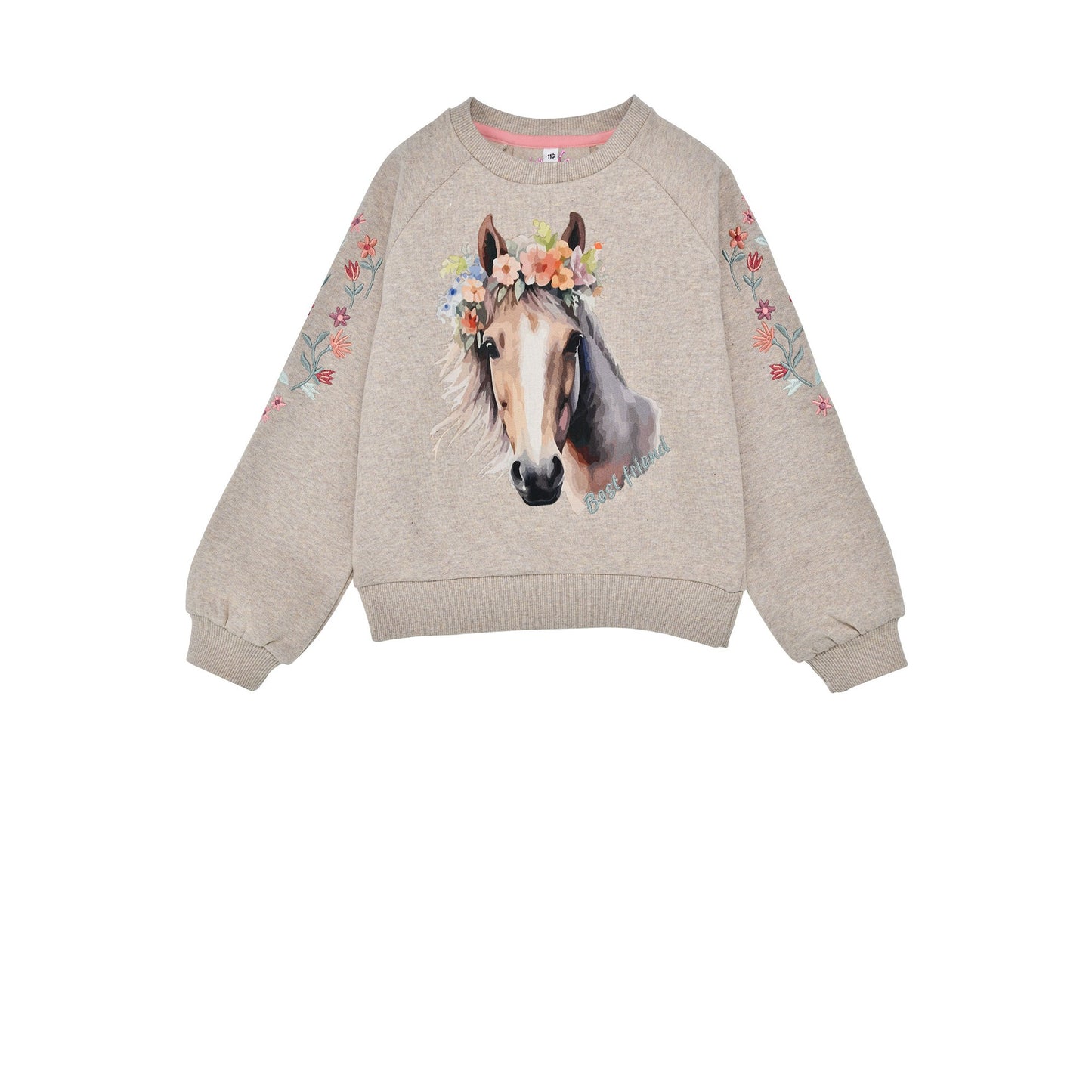 Bondi Kinder Sweatshirt mit Pferdemotiv und Stickerei – Vorderansicht, erhältlich im Bärechind Winterthur Schweiz