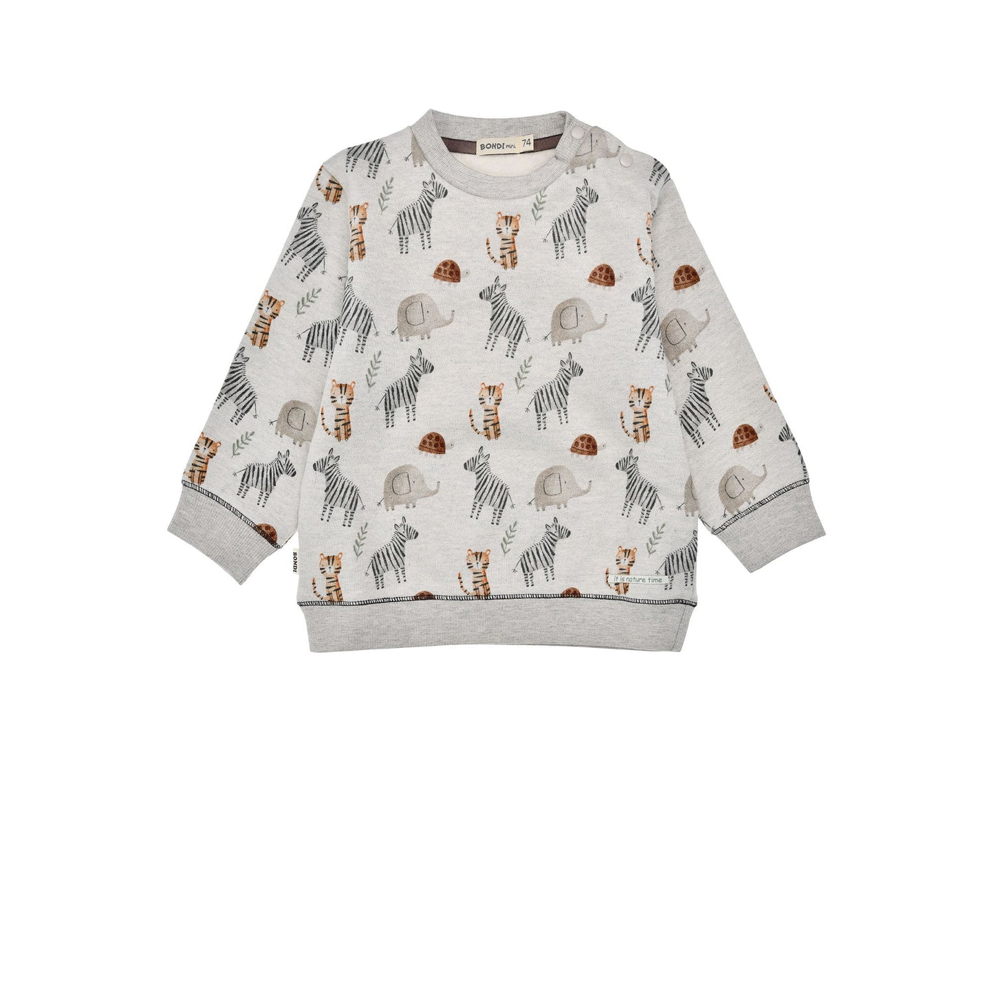 Bondi Kinder Sweatshirt Safariallover mit Safari-Alloverprint – Vorderansicht, erhältlich im Bärechind Winterthur Schweiz