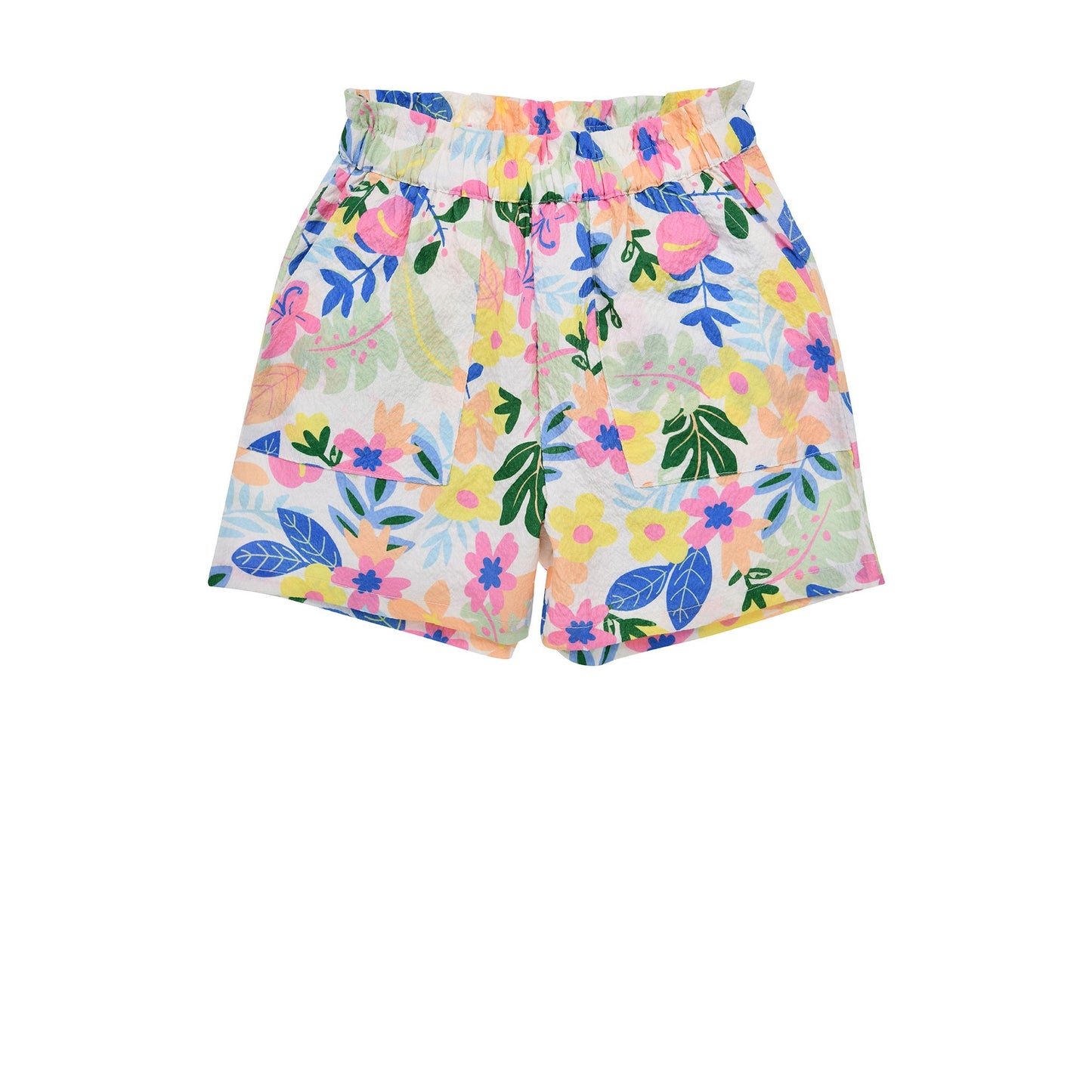 Bondi Short „Blumenallover“ aus fliessender Polyester-Webware mit elastischem Bund – erhältlich bei Bärechind Kinderladen Schweiz