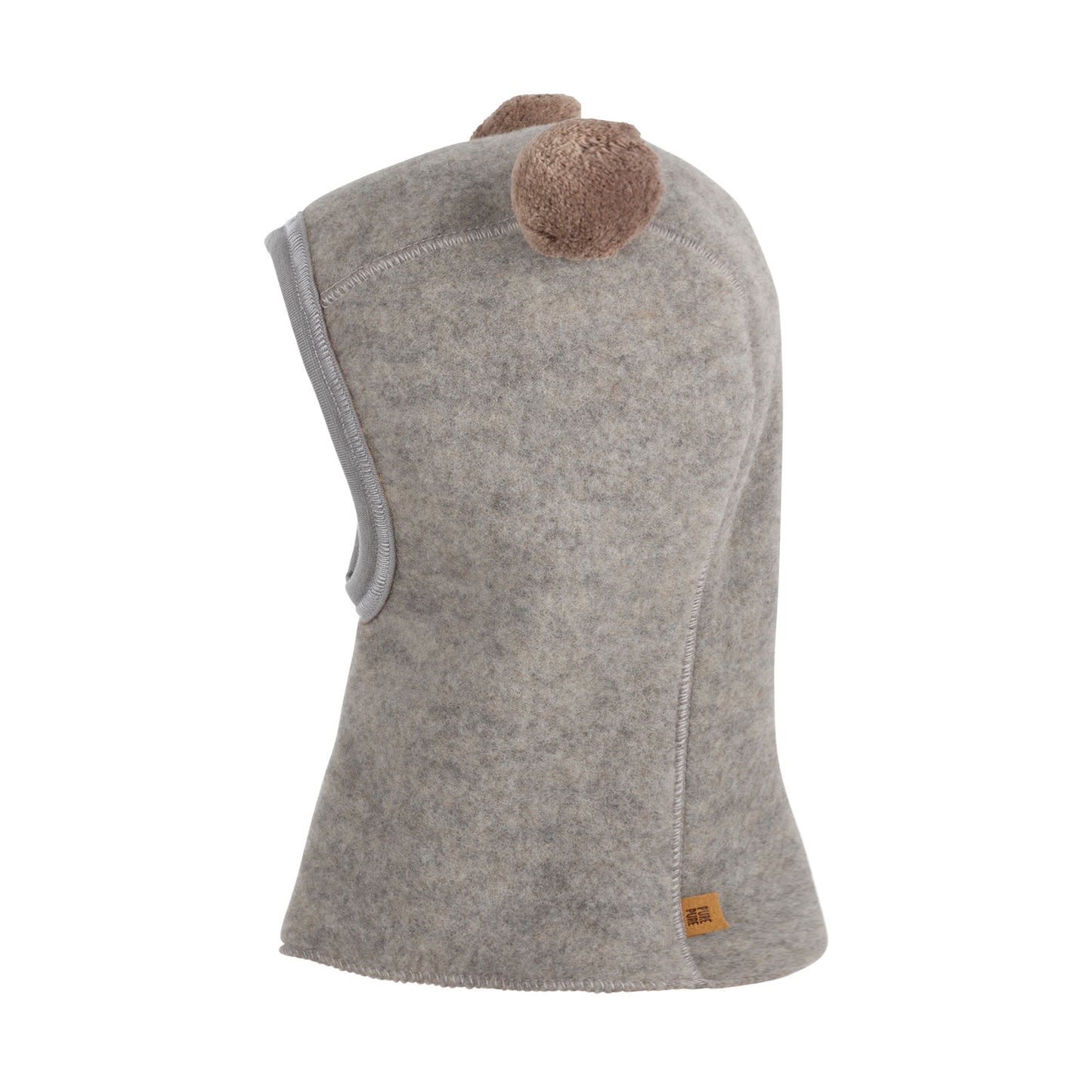 GOTS Merino Schlupfmütze Fleece mit Ohren, grau