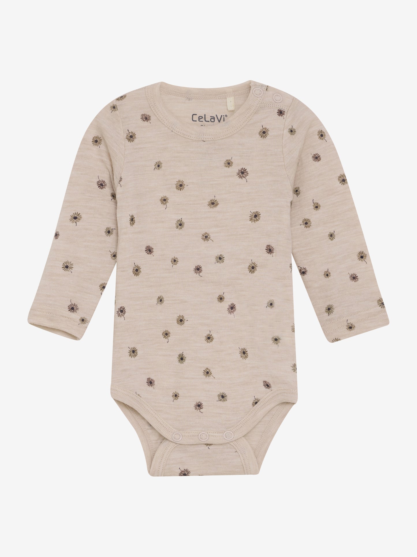 CeLaVi Langarmbody aus Wolle in Rosa mit Blumenmuster, erhältlich im Bärechind Kinderladen in Winterthur, Zürich Schweiz.