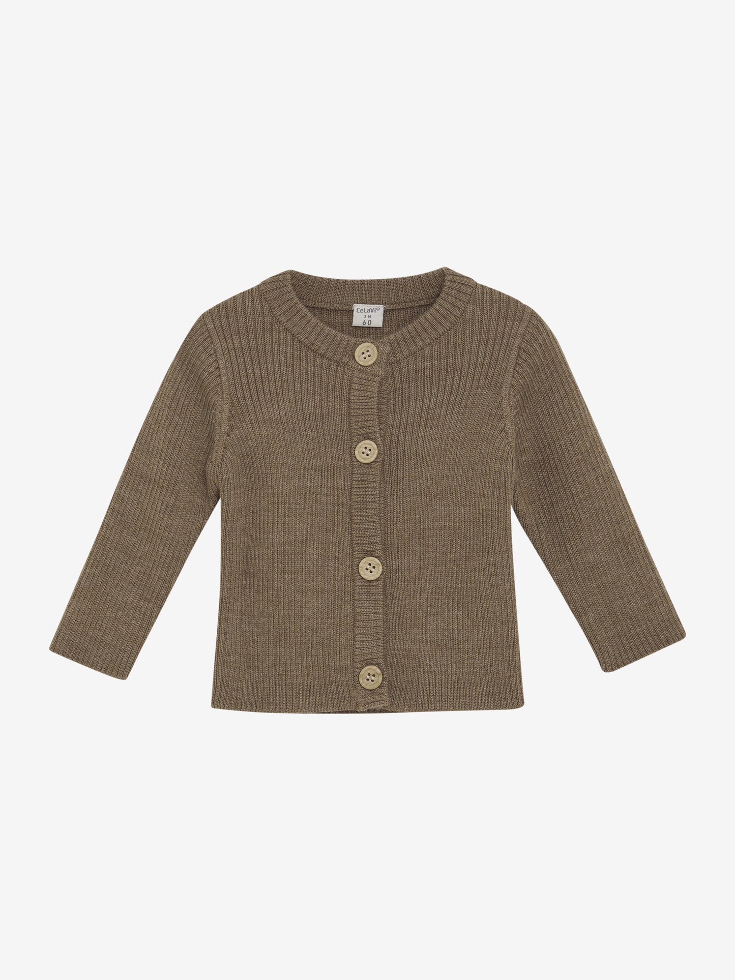 CeLaVi Strickjacke aus Wolle in Cocoa, Vorderansicht – erhältlich im Bärechind in Winterthur, Zürich, Schweiz.