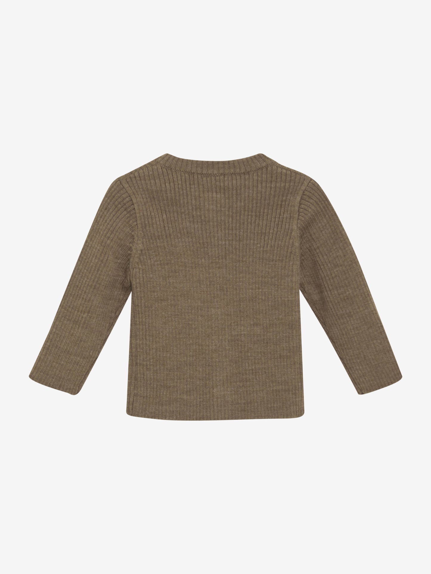Rückansicht der Cocoa braunen CeLaVi Strickjacke – zu kaufen im Bärechind in Winterthur, Zürich, Schweiz.