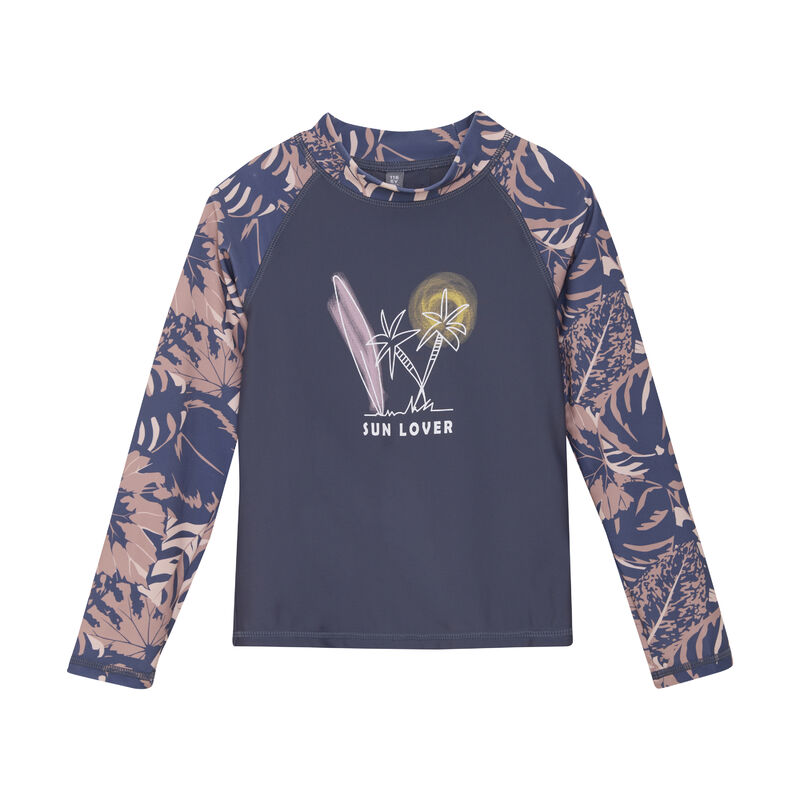 Color Kids UV-Shirt langarm – Vorderansicht mit Sun Lover Brustprint und Colorblock-Design
