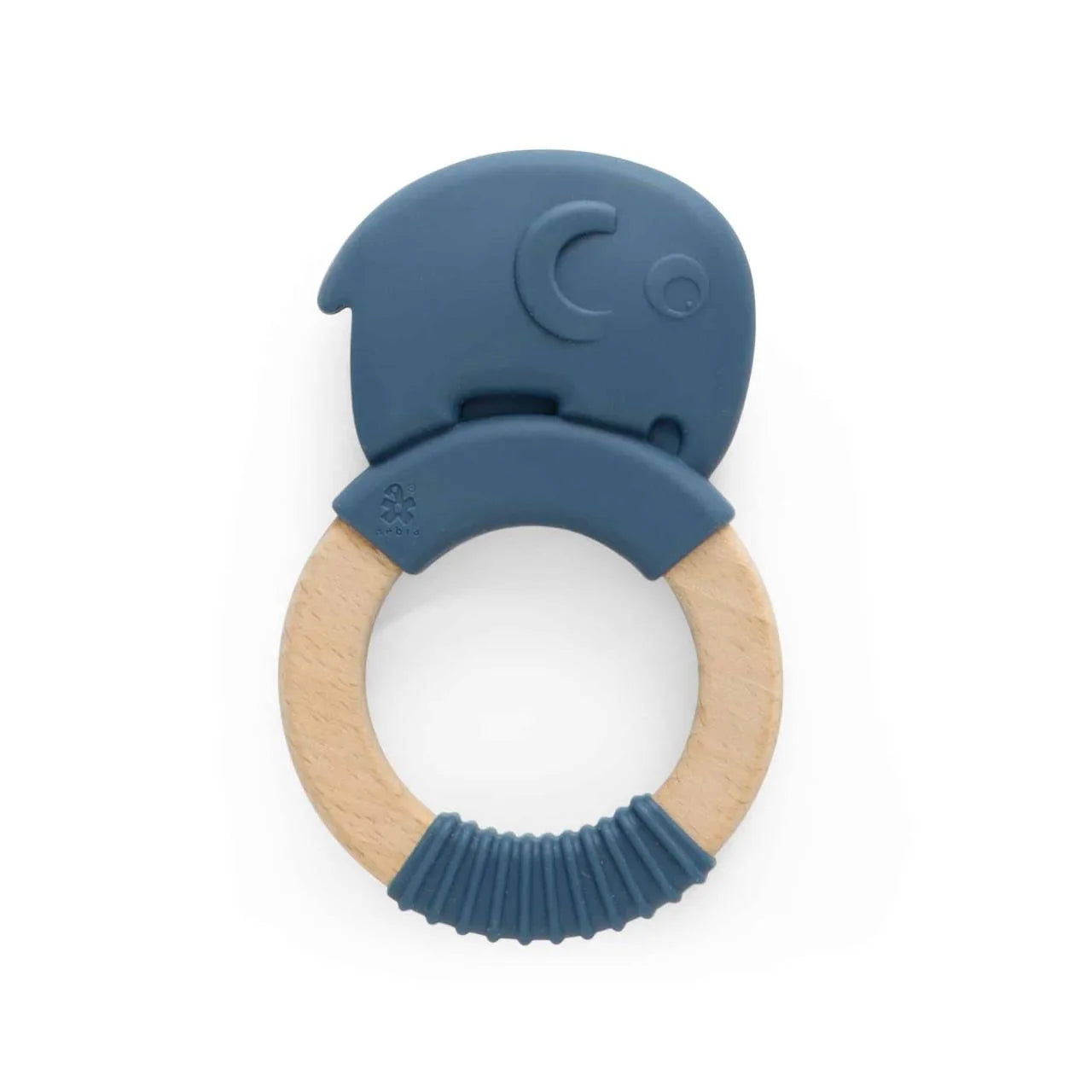 Silikon Beissring auf Holzring, Fanto, blau