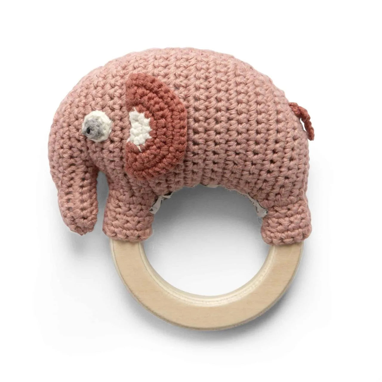 Häkel-Rassel auf Holzring, Fanto, blossom pink