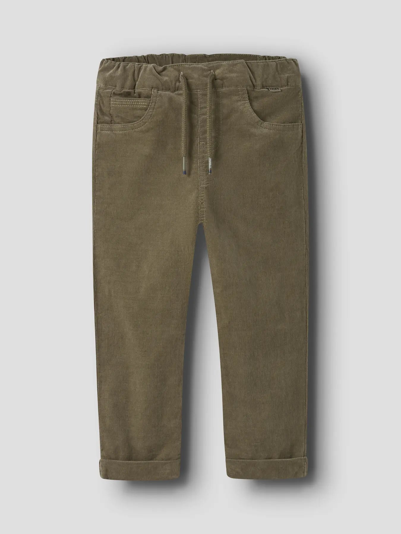 Beige Cordhose für Kinder mit Baumwollfutter, Vorderansicht flachliegend. Erhältlich bei Bärechind in Winterthur, Zürich Schweiz.