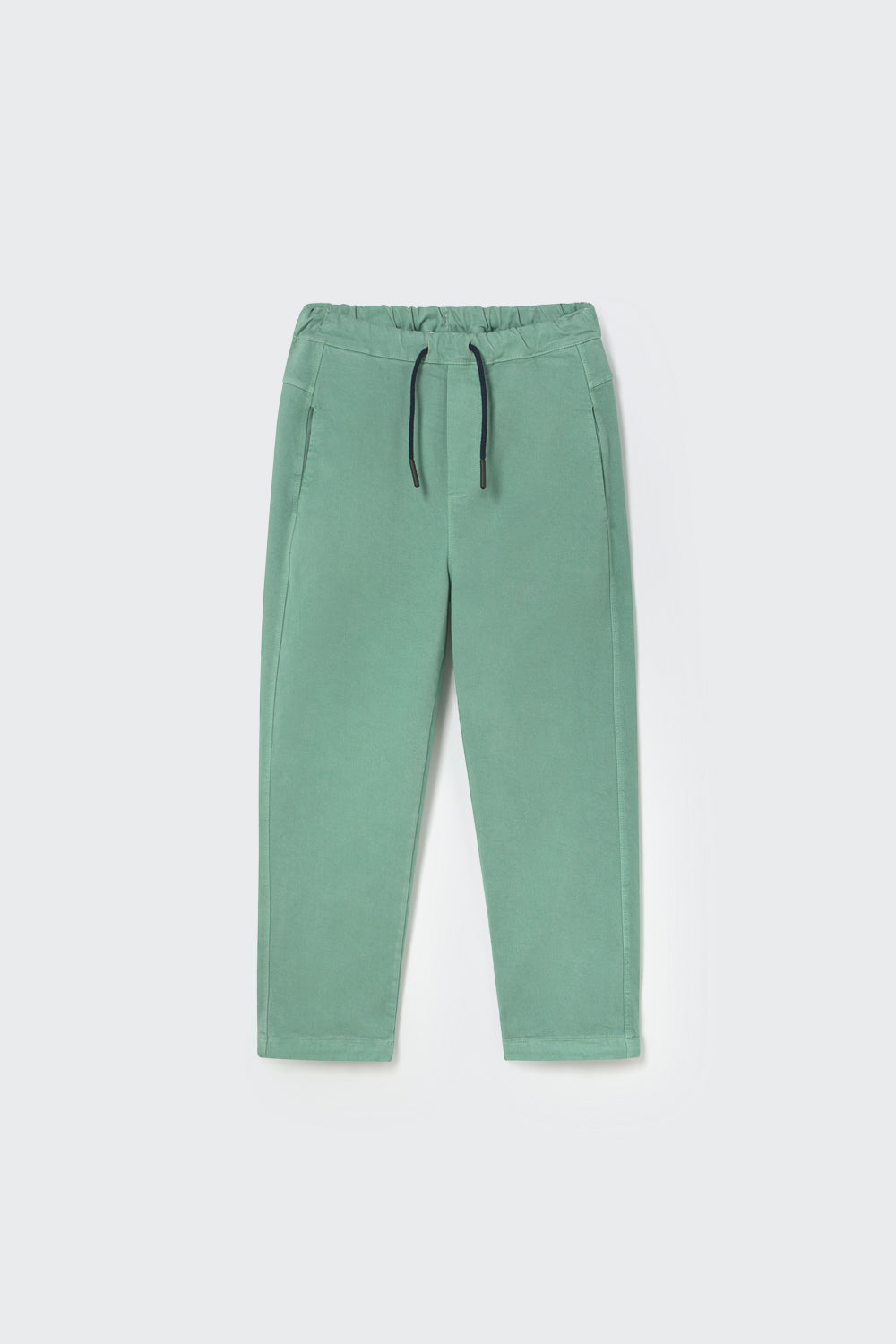 Cotton peach twill pants in Artic Blue – Vorderansicht flachliegend