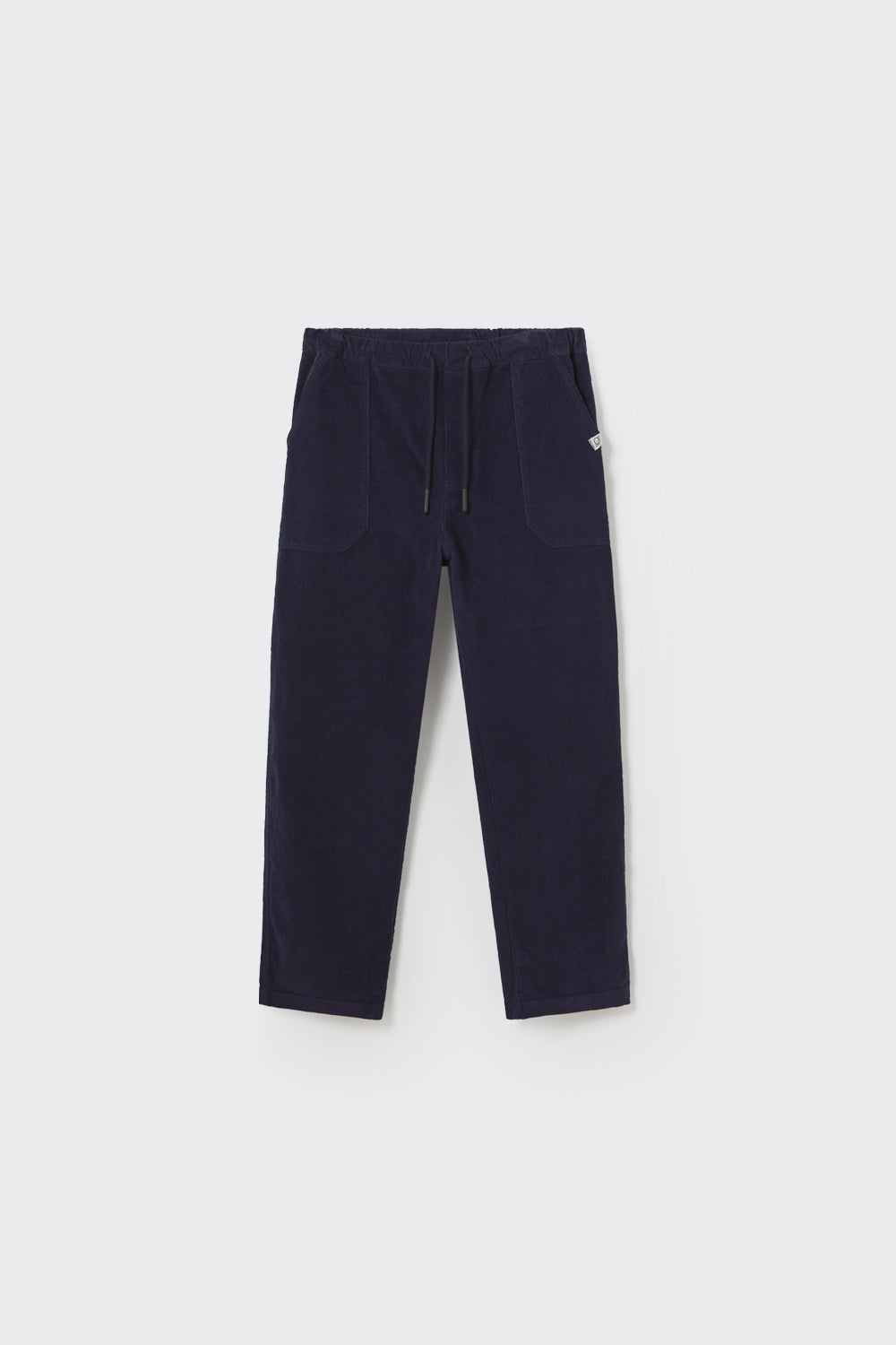 Fine comfort corduroy pants in Dunkelblau – Vorderansicht flachliegend