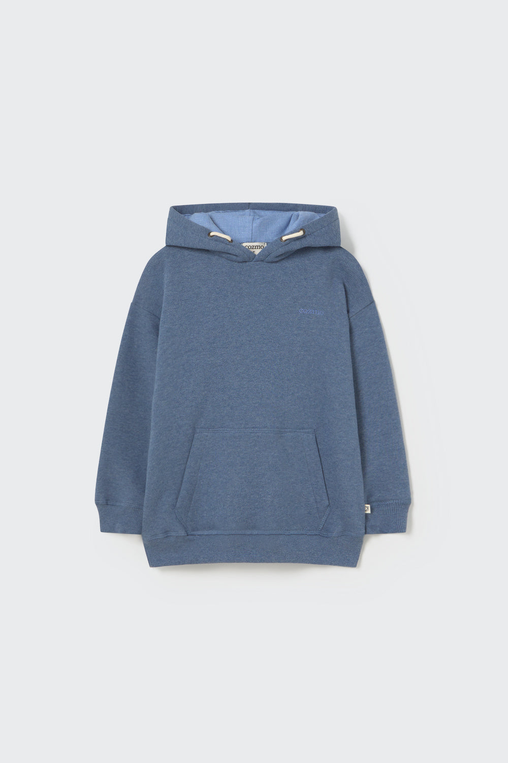 Mélange fleece hooded sweatshirt in Blau – Vorderansicht flachliegend