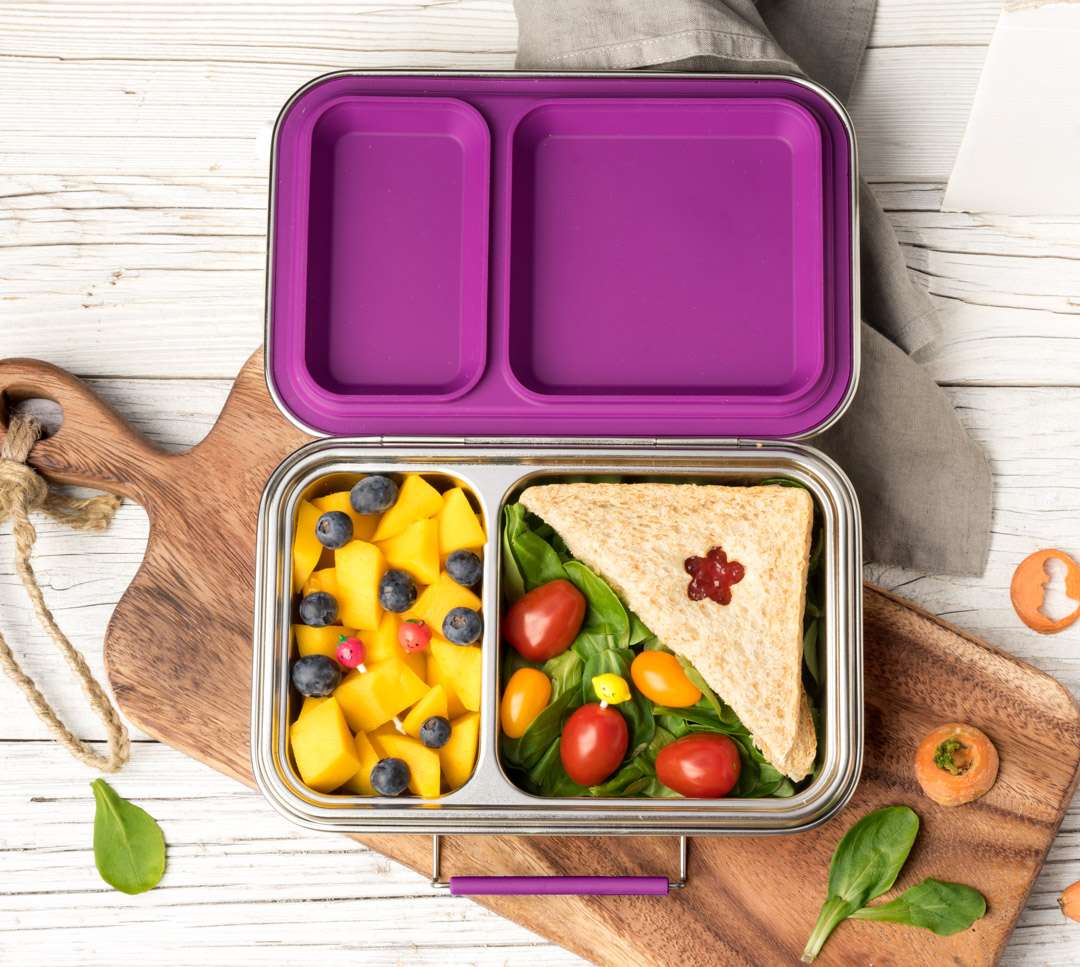 Lekkabox Duo Edelstahl Brotdose mit 2 Fächern, Lila