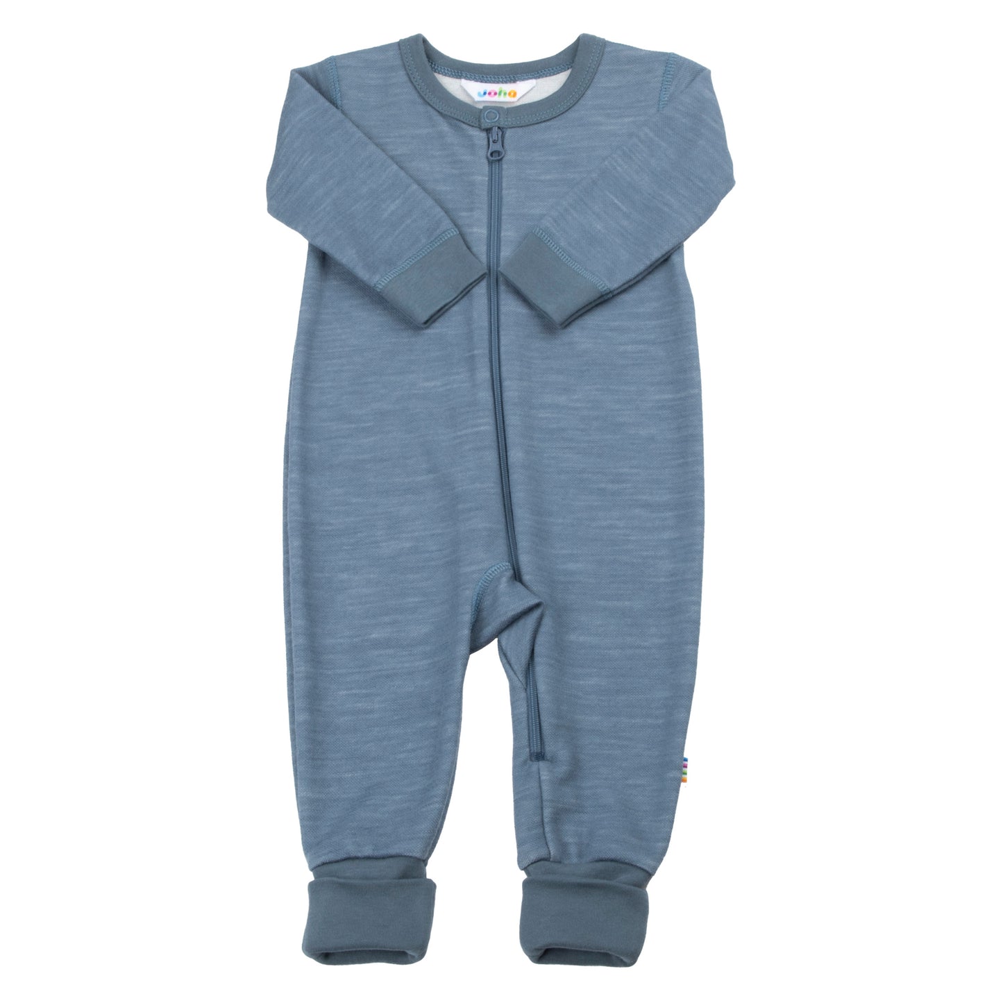 Wolle/Bambus Pyjama mit umklappbaren Füssen, blau