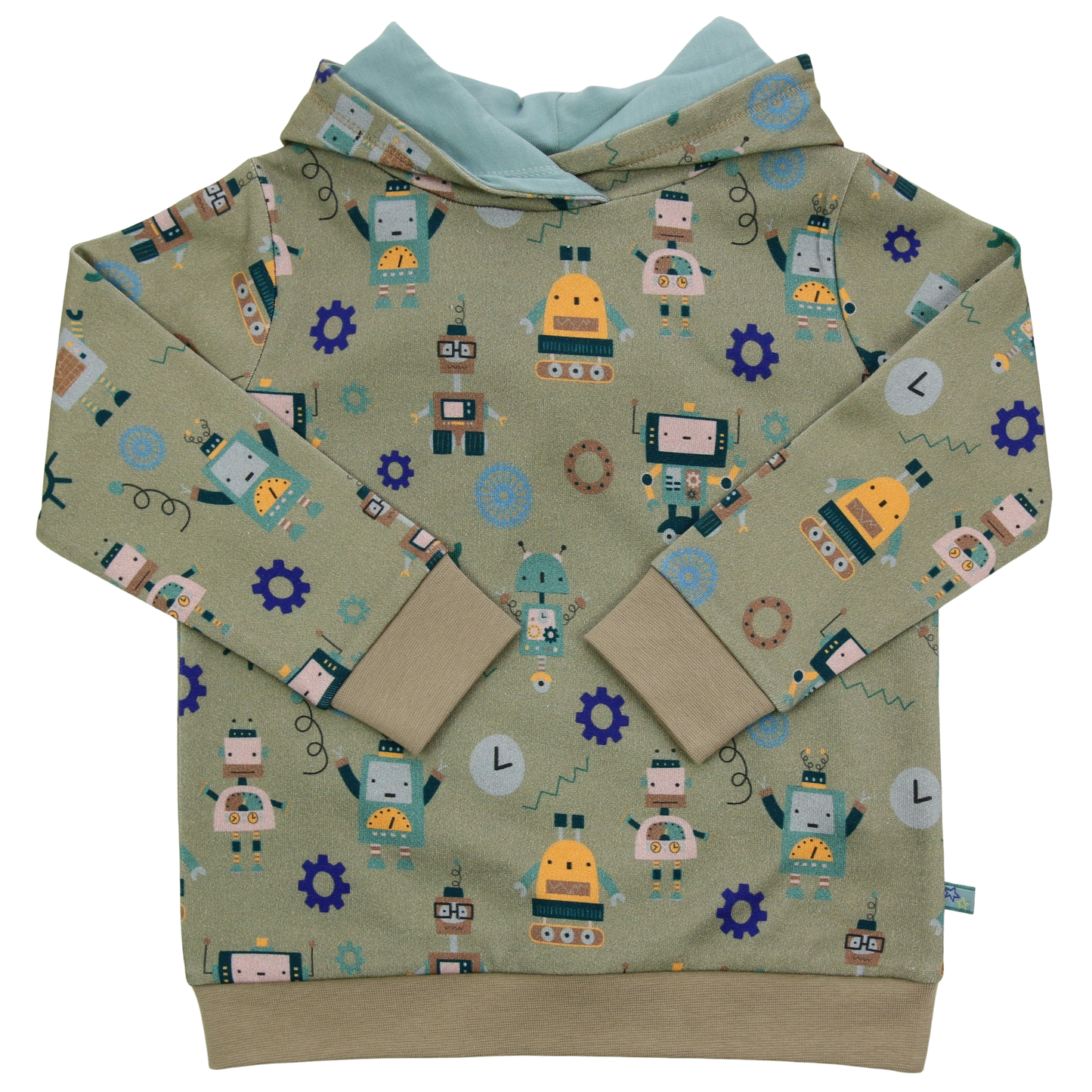 Kinder Kapuzenpulli aus Baumwollfleece mit Robotermuster von Enfant Terrible, erhältlich bei Bärechind in Winterthur, Zürich Schweiz.