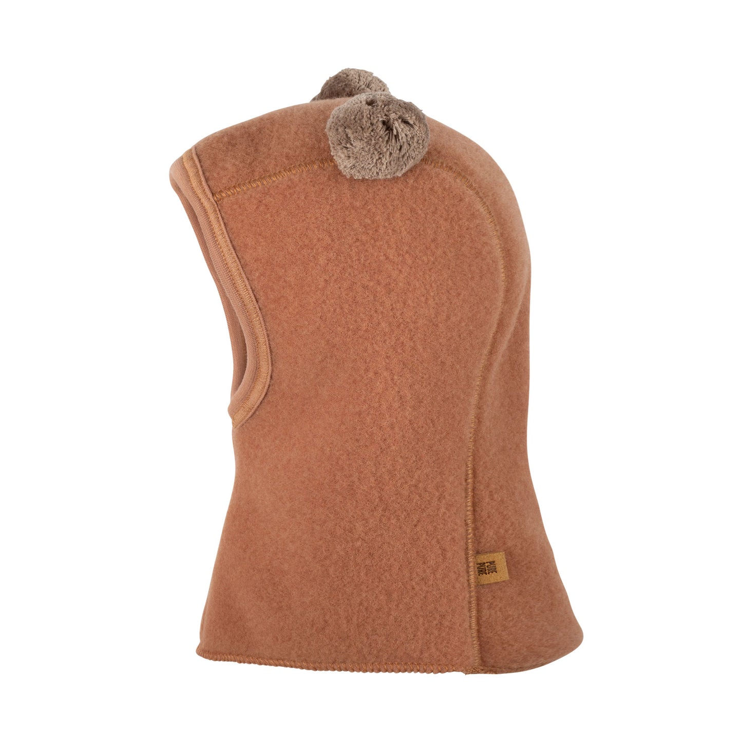 GOTS Merino Schlupfmütze Fleece mit Ohren, mocca