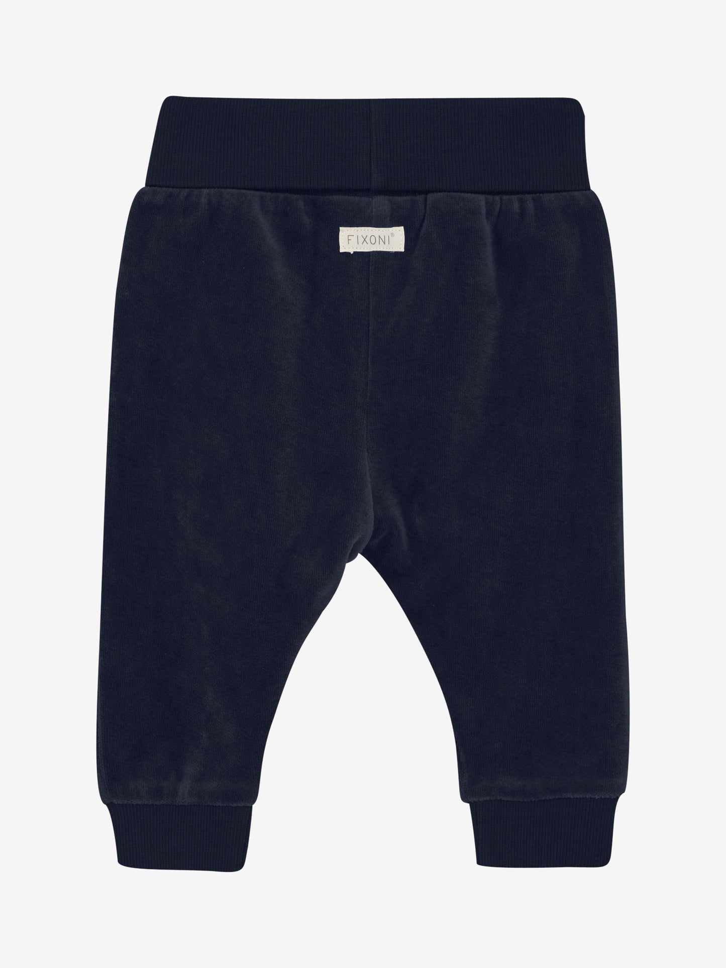 Rückansicht der dunkelblauen Fixoni Velourhose – im Bärechind in Winterthur, Zürich, Schweiz.