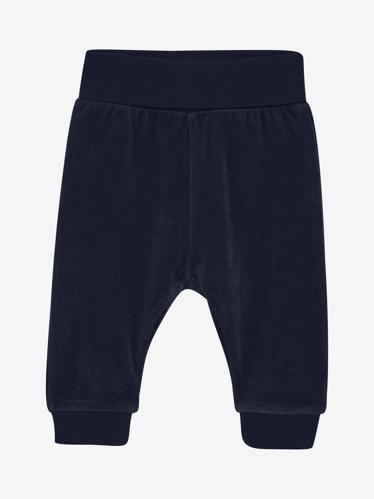 Fixoni Babyhose aus Velours in Dunkelblau – Vorderansicht. Erhältlich im Bärechind in Winterthur, Zürich, Schweiz.