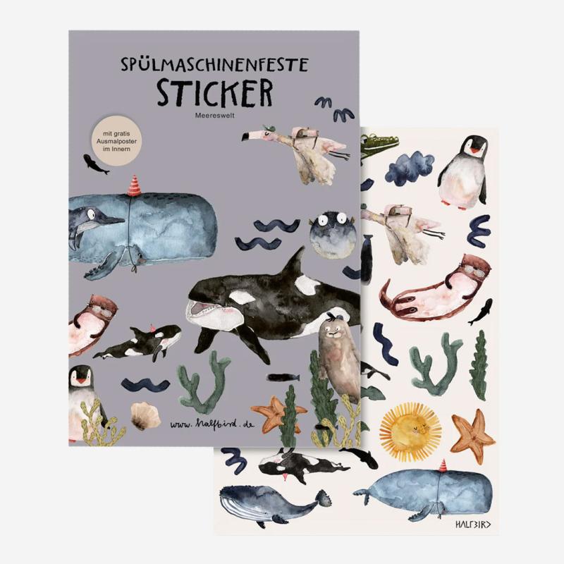 Nachhaltige Sticker von Halfbird mit Meeresmotiven – kreativ für Kinder in Zürich & der Schweiz