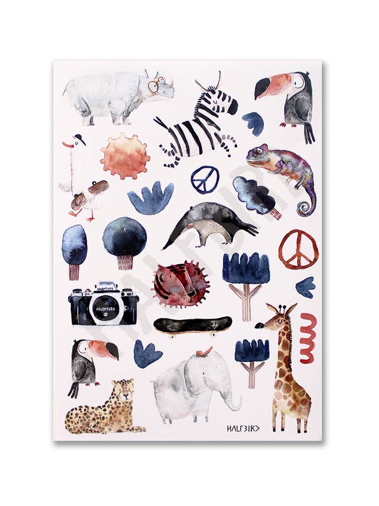 Safari-Sticker von Halfbird – mit Elefant, Leopard & Giraffe, kreativ & spülmaschinenfest, für Chind us Winti.
