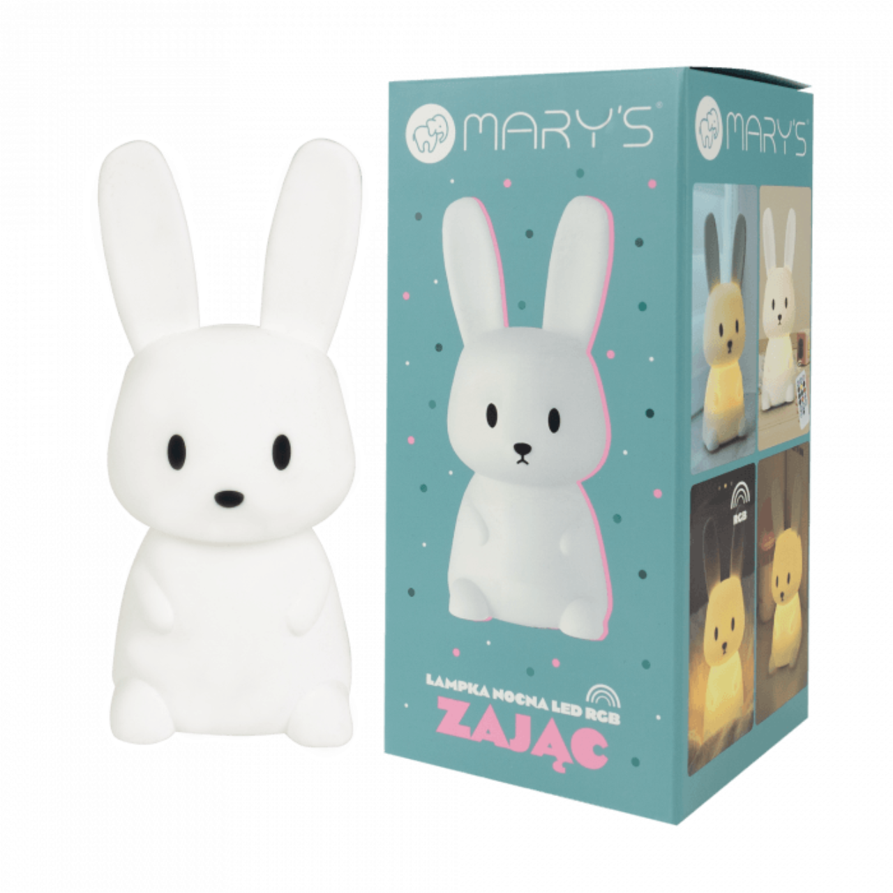Verpackte Mary’s LED Hasenlampe klein, nachhaltiges Kinder-Nachtlicht, erhältlich im Bärechind Winterthur Zürich Schweiz.