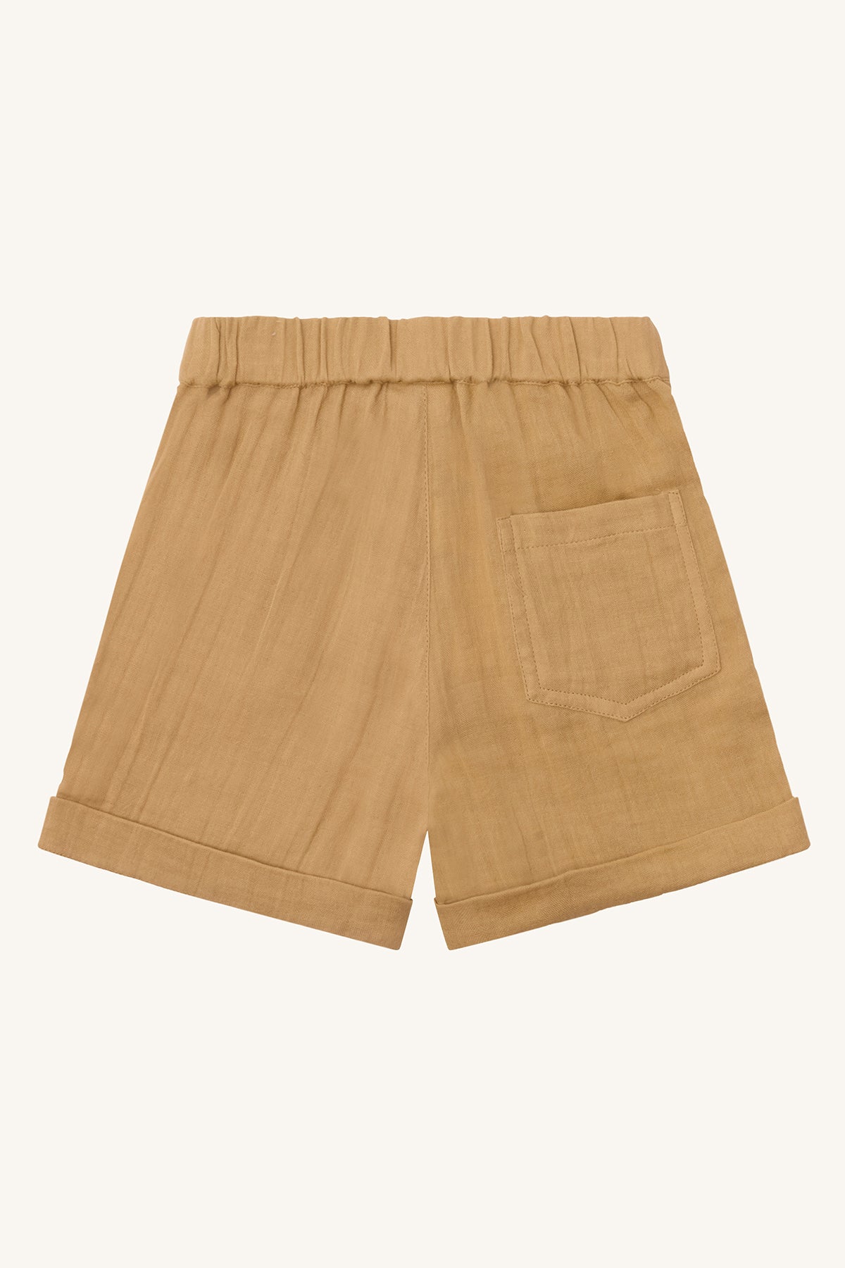 Bio-Kindershorts Haggi von Hust & Claire in Sandfarbe mit elastischem Bund – erhältlich bei Bärechind in Winterthur, Zürich, Schweiz