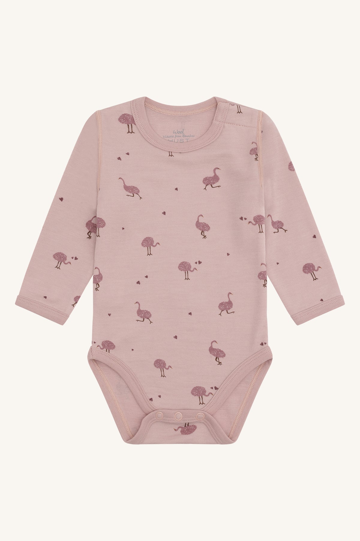 Hust & Claire Baloo Body mit Straussenprint in Rosa – erhältlich im Bärechind in Winterthur, Zürich, Schweiz