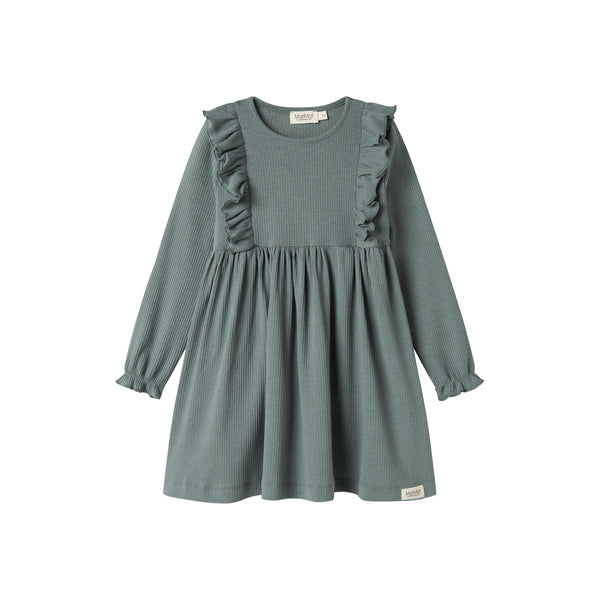 Kinderkleid Dikte aus Rippstoff in Dusty Green von MarMar, erhältlich im Bärechind in Winterthur, Zürich Schweiz.