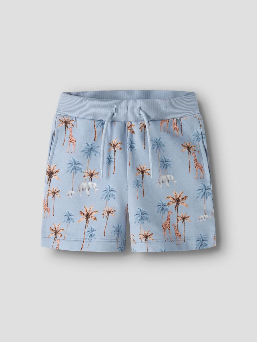Kurze Sweathose mit Safari-Muster in blau für Kinder aus Baumwolle, erhältlich bei Bärechind Winterthur, Zürich Schweiz