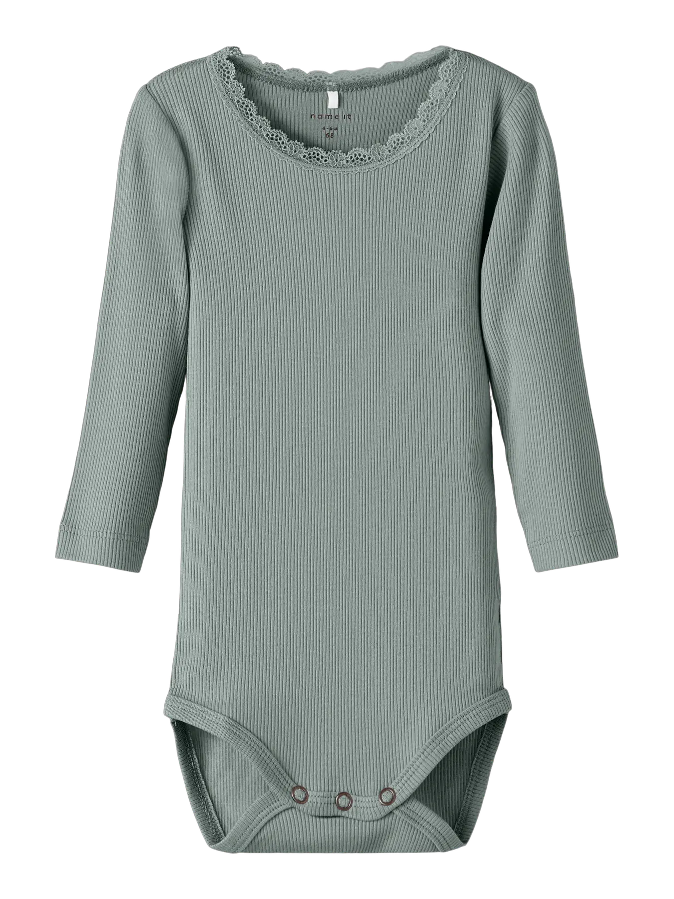 Langarm Babybody in Slate Grey von name it – frontal fotografiert, erhältlich im Bärechind Winterthur