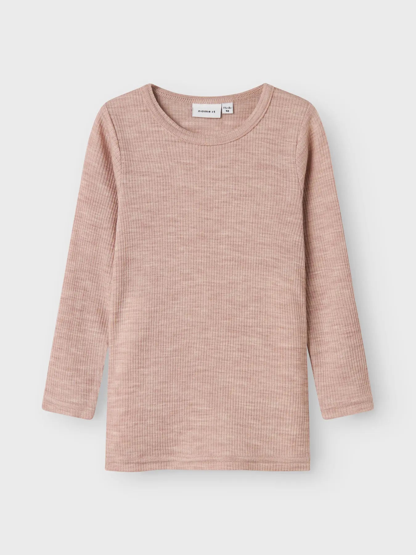 Name it Kinder Langarmshirt aus 100 % Merinowolle in Altrosa, Vorderseite – Bärechind Winterthur, Zürich Schweiz