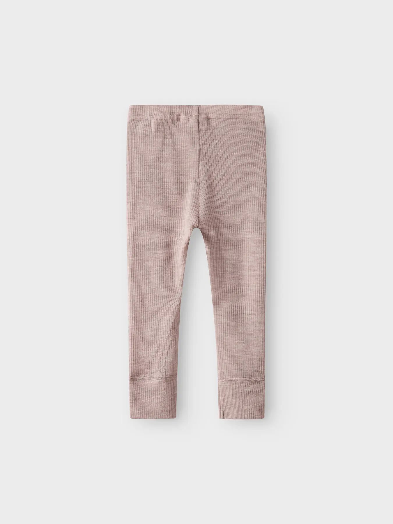 Rückansicht einer altrosa Baby-Wollleggings mit Bündchen – erhältlich bei Bärechind in Winterthur, Zürich, Schweiz.
