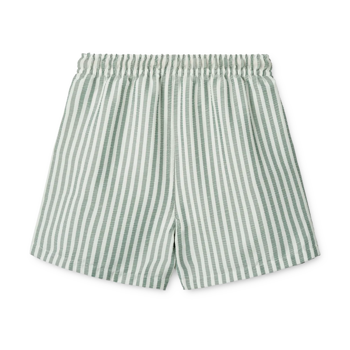 Rückansicht der Liewood Duke Board Shorts für Kinder in Stripe Peppermint / Crisp White. Nachhaltiges Material mit Mesh-Futter für Komfort. Erhältlich in Winterthur, Zürich, Schweiz.