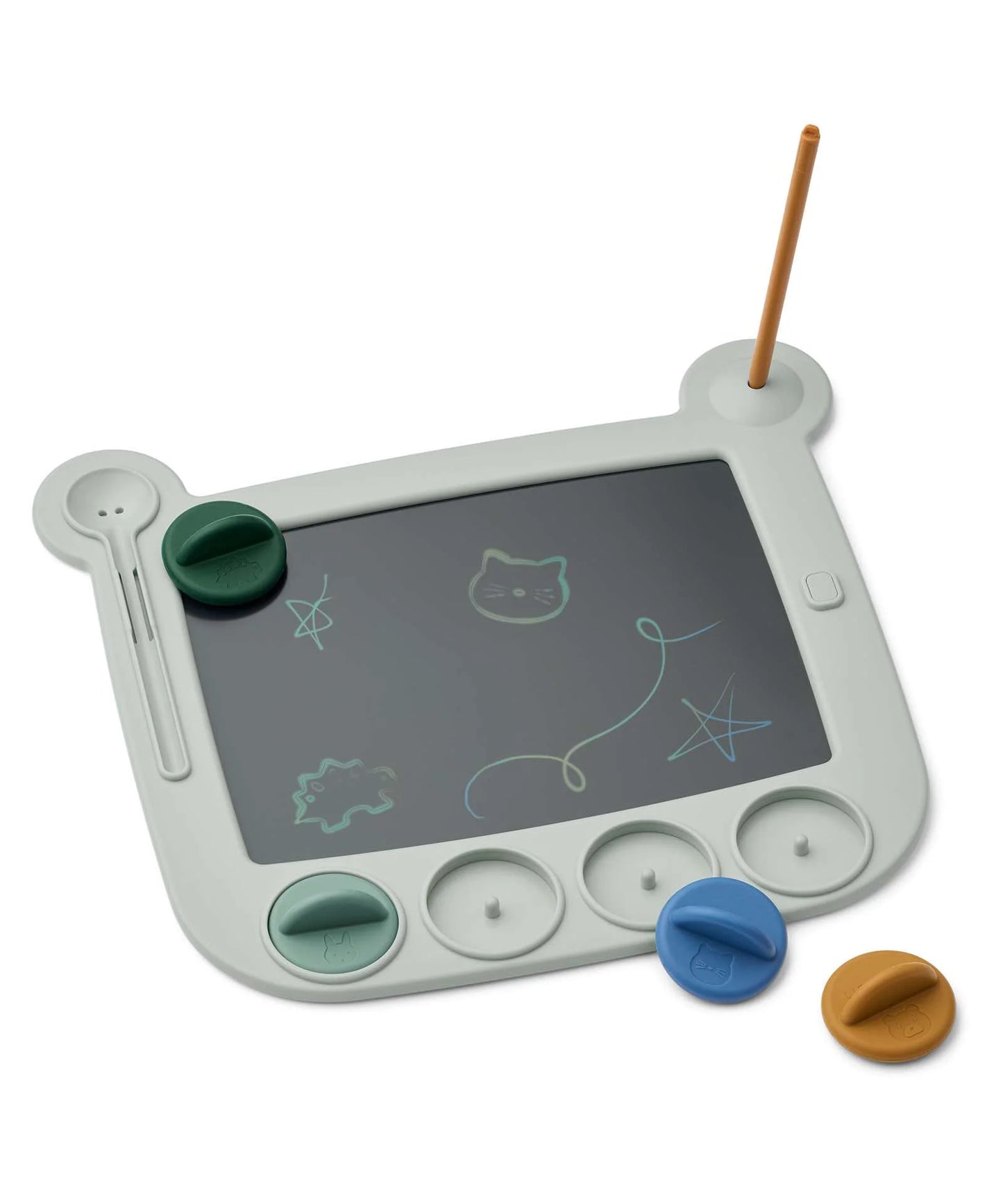 Liewood LCD-Zeichenbrett in Blau mit Stempeln, erhältlich bei Bärechind in Winterthur, Zürich Schweiz.
