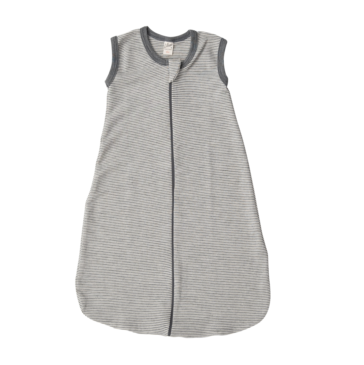 Lilano Babyschlafsack aus Wolle-Seide in Ringel Grau – weich, atmungsaktiv & temperaturregulierend.