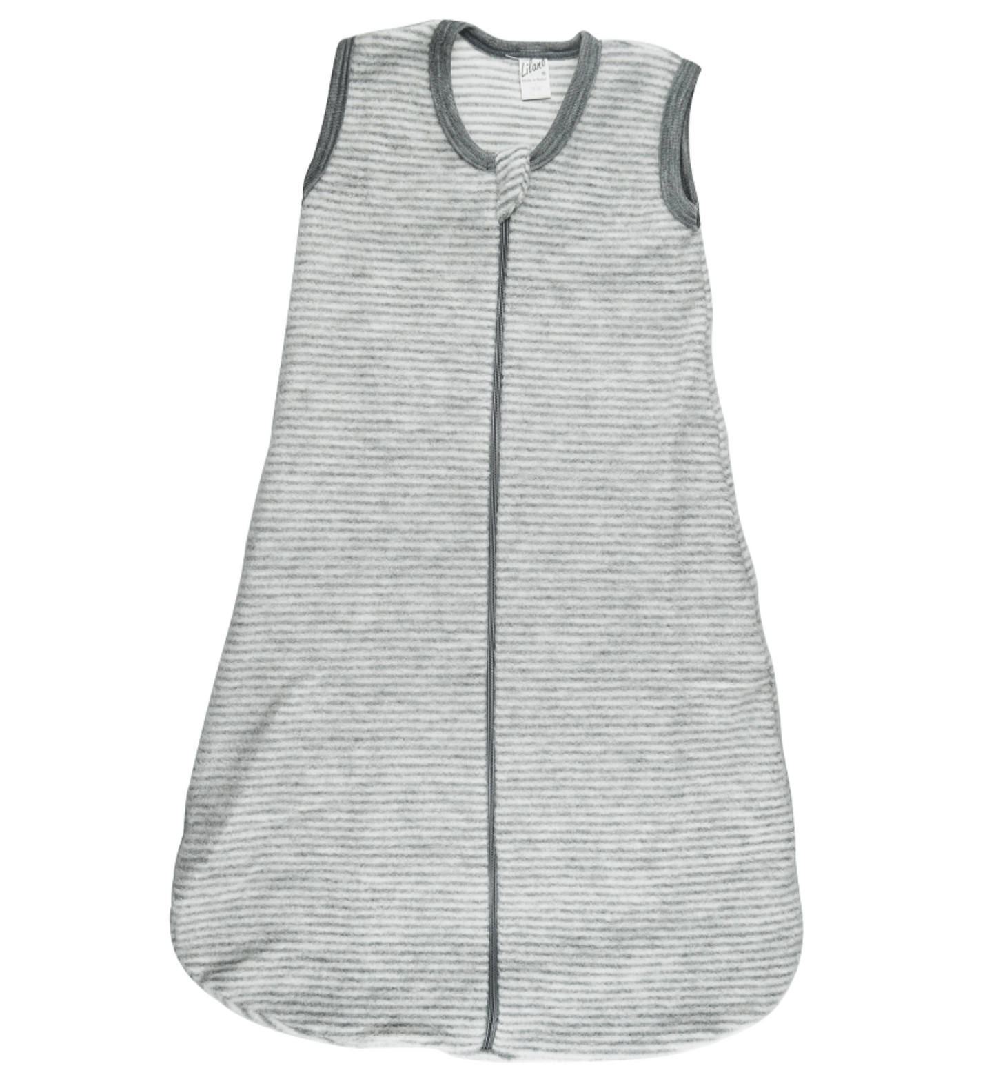 Warmer Lilano Wolleschlafsack aus Schurwolle in Ringel Grau – perfekt für kalte Nächte.