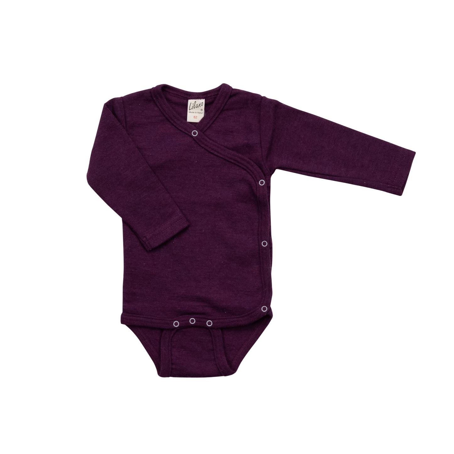 Lilano Wickelbody aus Wolle-Seide in Beere – weich, hautfreundlich & temperaturregulierend.
