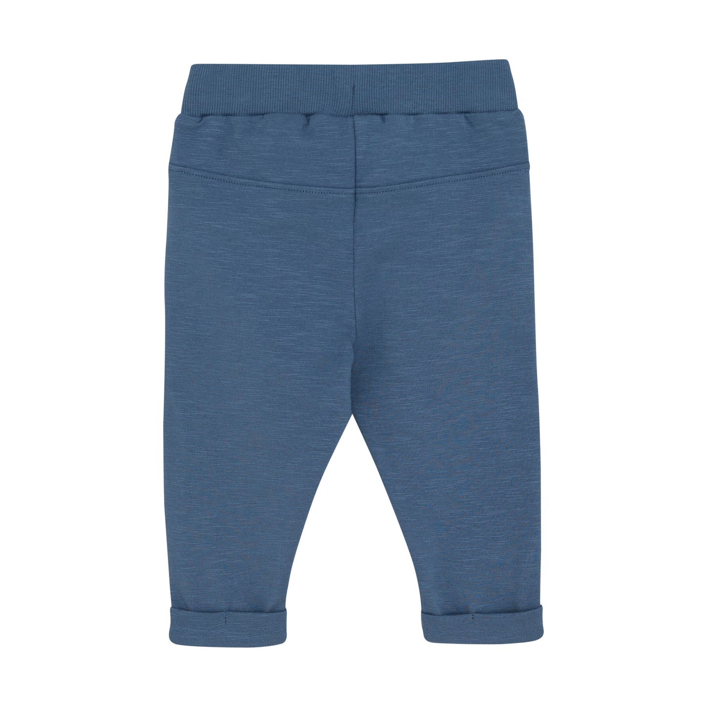 Rückansicht der blauen MINYMO Baumwollhose für Babys – zu kaufen bei Bärechind in Winterthur, Zürich, Schweiz.